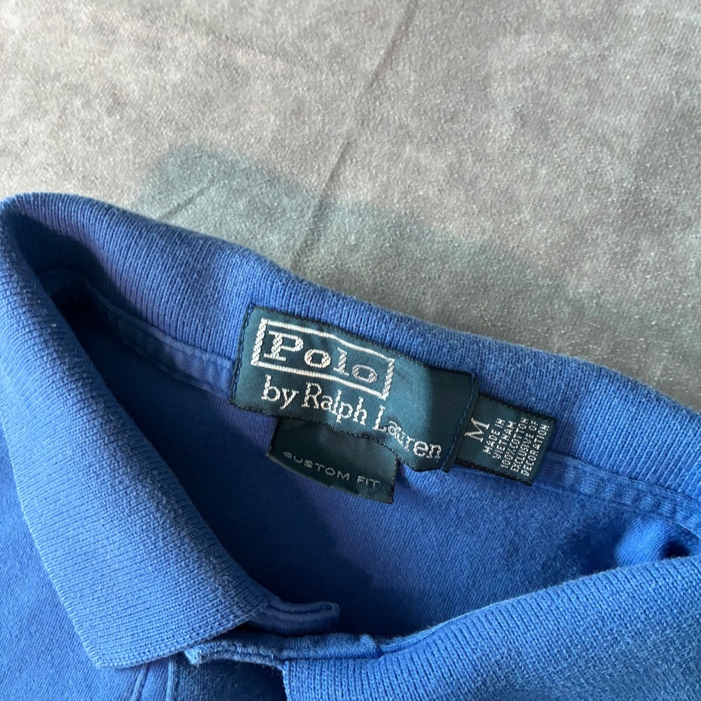 Vintage Polo Ralph Lauren Mens Custom Fit Blue Mesh Polo Shirt Lime Green Pony M - Picture 3 of 7